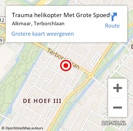 Locatie op kaart van de 112 melding: Trauma helikopter Met Grote Spoed Naar Alkmaar, Terborchlaan op 2 februari 2024 18:47