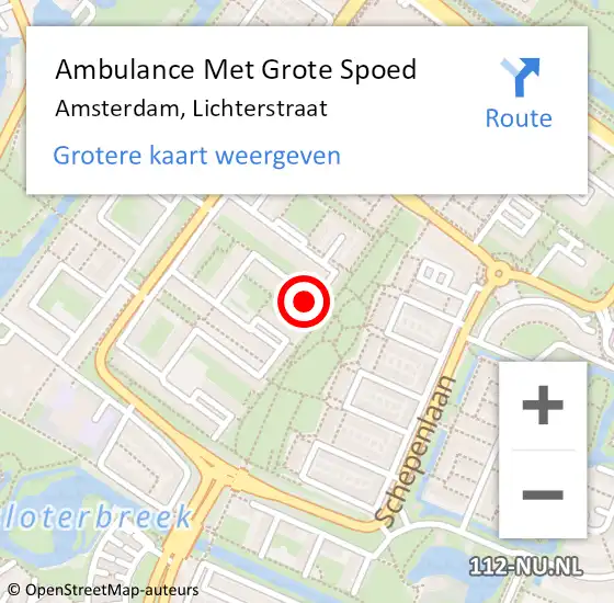 Locatie op kaart van de 112 melding: Ambulance Met Grote Spoed Naar Amsterdam, Lichterstraat op 2 februari 2024 18:56