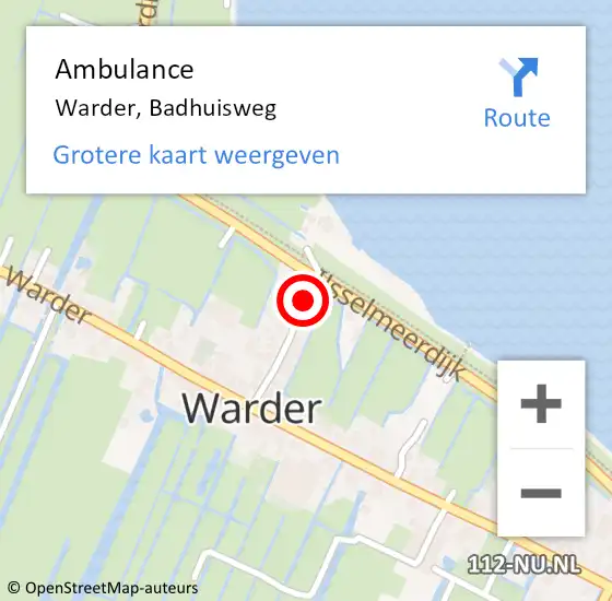 Locatie op kaart van de 112 melding: Ambulance Warder, Badhuisweg op 15 oktober 2013 14:23