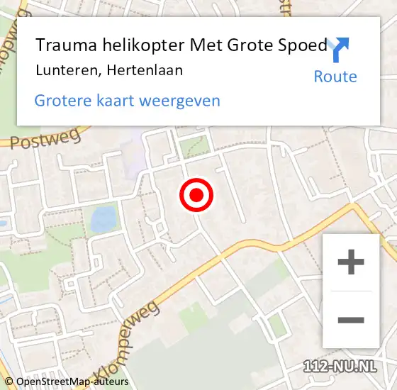 Locatie op kaart van de 112 melding: Trauma helikopter Met Grote Spoed Naar Lunteren, Hertenlaan op 2 februari 2024 19:09