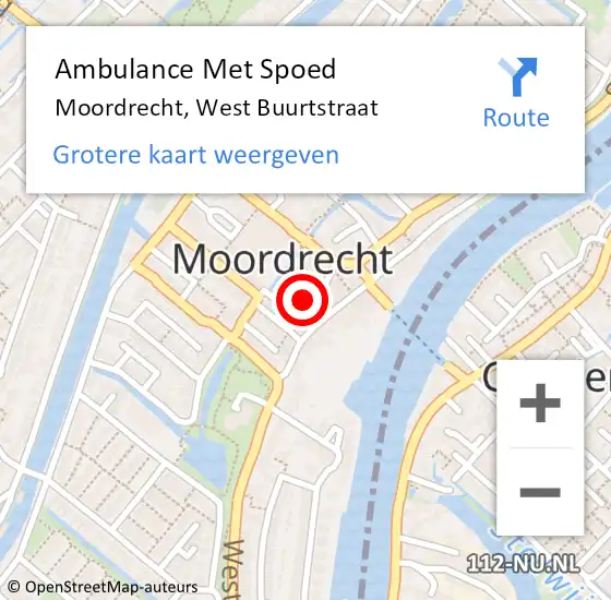 Locatie op kaart van de 112 melding: Ambulance Met Spoed Naar Moordrecht, West Buurtstraat op 2 februari 2024 19:12