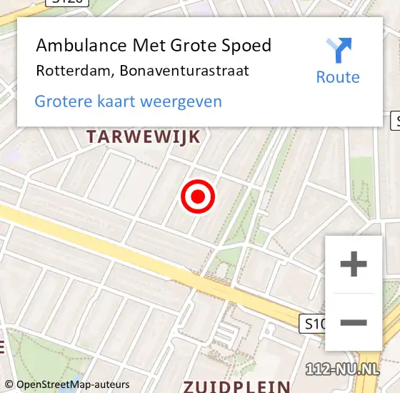 Locatie op kaart van de 112 melding: Ambulance Met Grote Spoed Naar Rotterdam, Bonaventurastraat op 2 februari 2024 19:30