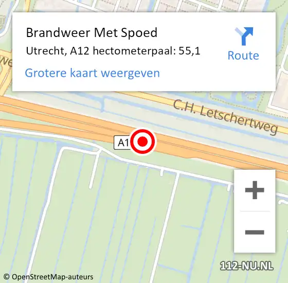 Locatie op kaart van de 112 melding: Brandweer Met Spoed Naar Utrecht, A12 hectometerpaal: 55,1 op 2 februari 2024 21:17