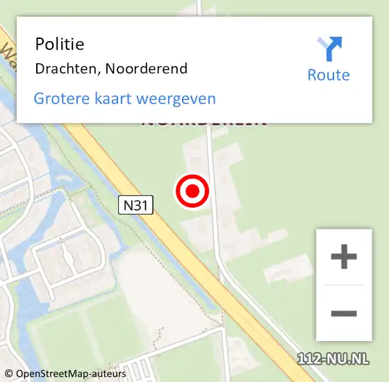 Locatie op kaart van de 112 melding: Politie Drachten, Noorderend op 2 februari 2024 21:45