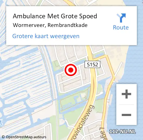 Locatie op kaart van de 112 melding: Ambulance Met Grote Spoed Naar Wormerveer, Rembrandtkade op 2 februari 2024 22:02