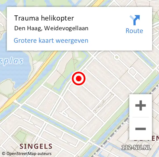 Locatie op kaart van de 112 melding: Trauma helikopter Den Haag, Weidevogellaan op 2 februari 2024 22:18