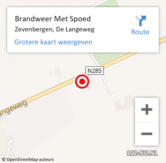 Locatie op kaart van de 112 melding: Brandweer Met Spoed Naar Zevenbergen, De Langeweg op 2 februari 2024 22:42