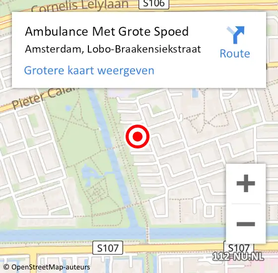 Locatie op kaart van de 112 melding: Ambulance Met Grote Spoed Naar Amsterdam, Lobo-Braakensiekstraat op 2 februari 2024 22:48