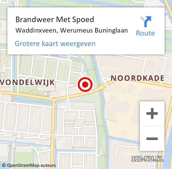 Locatie op kaart van de 112 melding: Brandweer Met Spoed Naar Waddinxveen, Werumeus Buninglaan op 2 februari 2024 23:29