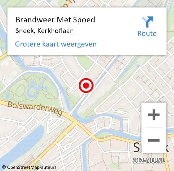 Locatie op kaart van de 112 melding: Brandweer Met Spoed Naar Sneek, Kerkhoflaan op 3 februari 2024 00:38