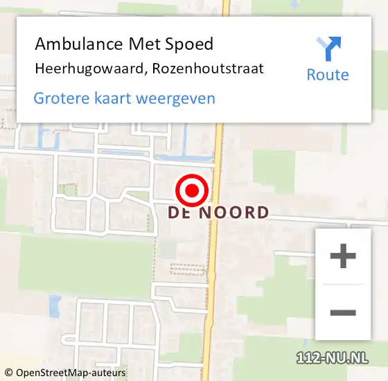Locatie op kaart van de 112 melding: Ambulance Met Spoed Naar Heerhugowaard, Rozenhoutstraat op 3 februari 2024 00:54