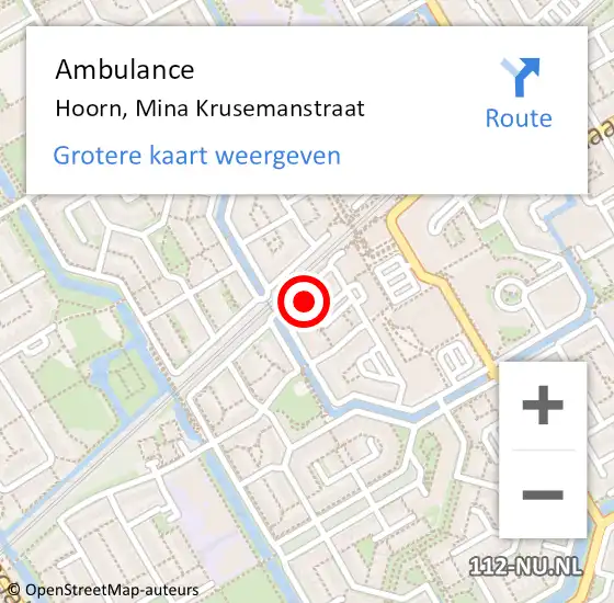 Locatie op kaart van de 112 melding: Ambulance Hoorn, Mina Krusemanstraat op 3 februari 2024 01:35