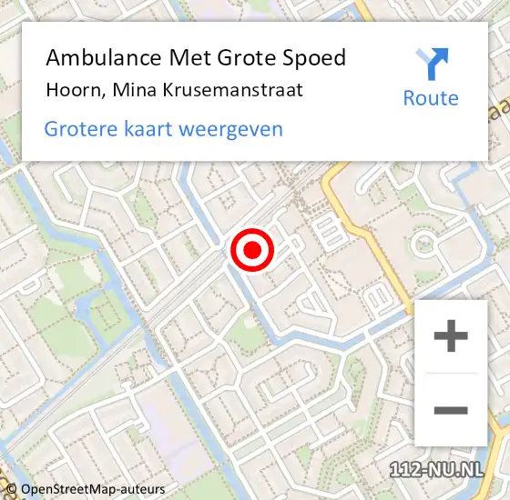 Locatie op kaart van de 112 melding: Ambulance Met Grote Spoed Naar Hoorn, Mina Krusemanstraat op 3 februari 2024 01:36