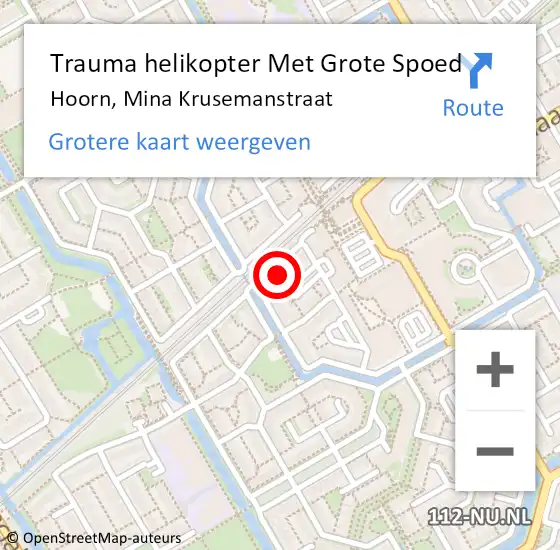 Locatie op kaart van de 112 melding: Trauma helikopter Met Grote Spoed Naar Hoorn, Mina Krusemanstraat op 3 februari 2024 01:37