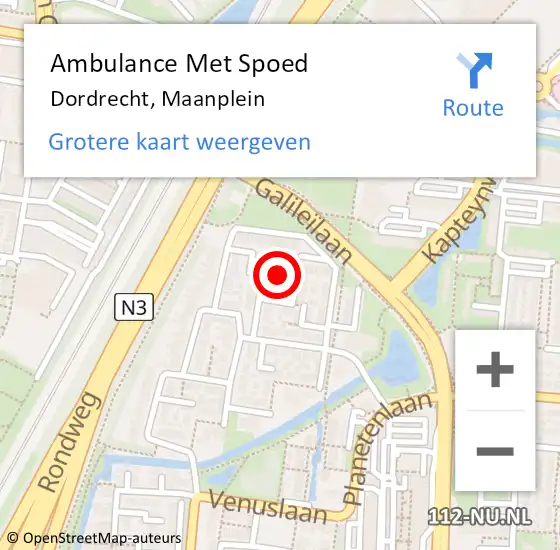 Locatie op kaart van de 112 melding: Ambulance Met Spoed Naar Dordrecht, Maanplein op 3 februari 2024 06:00