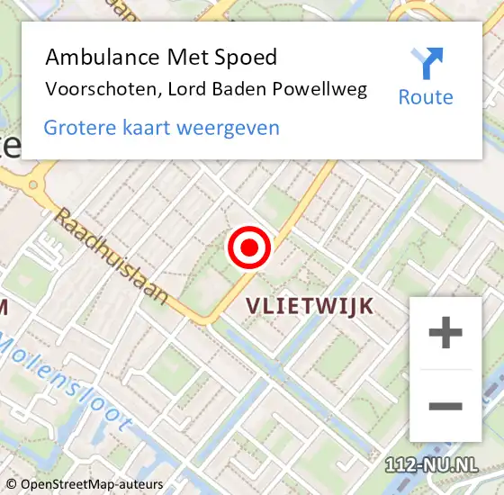 Locatie op kaart van de 112 melding: Ambulance Met Spoed Naar Voorschoten, Lord Baden Powellweg op 3 februari 2024 06:11