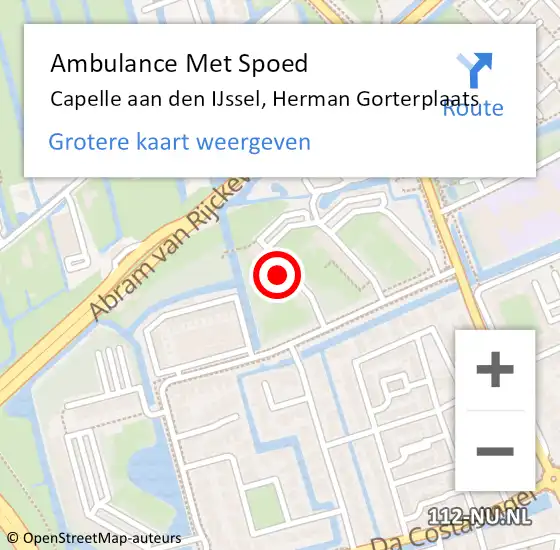 Locatie op kaart van de 112 melding: Ambulance Met Spoed Naar Capelle aan den IJssel, Herman Gorterplaats op 3 februari 2024 06:17