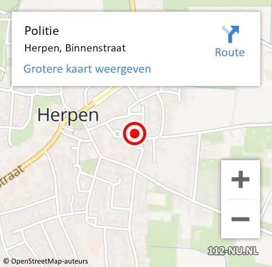 Locatie op kaart van de 112 melding: Politie Herpen, Binnenstraat op 3 februari 2024 06:57