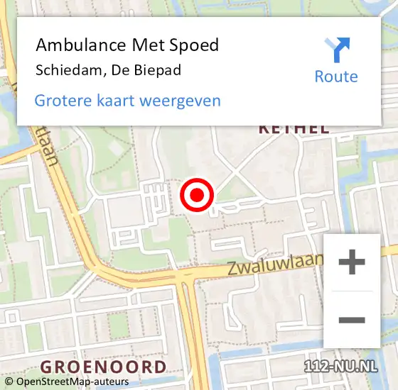 Locatie op kaart van de 112 melding: Ambulance Met Spoed Naar Schiedam, De Biepad op 3 februari 2024 07:02