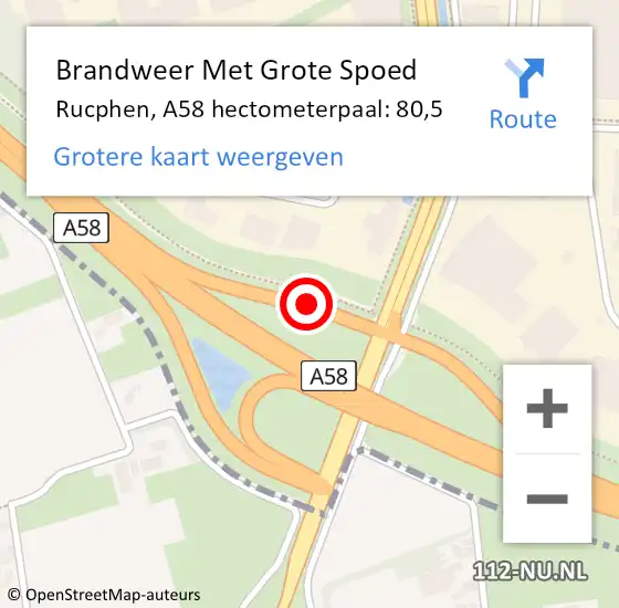Locatie op kaart van de 112 melding: Brandweer Met Grote Spoed Naar Rucphen, A58 hectometerpaal: 80,5 op 3 februari 2024 07:20
