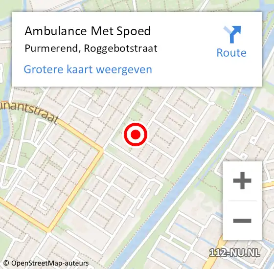 Locatie op kaart van de 112 melding: Ambulance Met Spoed Naar Purmerend, Roggebotstraat op 3 februari 2024 08:30