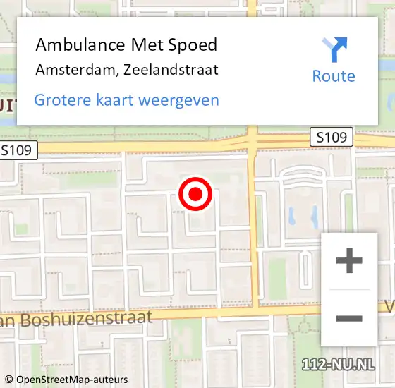 Locatie op kaart van de 112 melding: Ambulance Met Spoed Naar Amsterdam, Zeelandstraat op 3 februari 2024 08:59