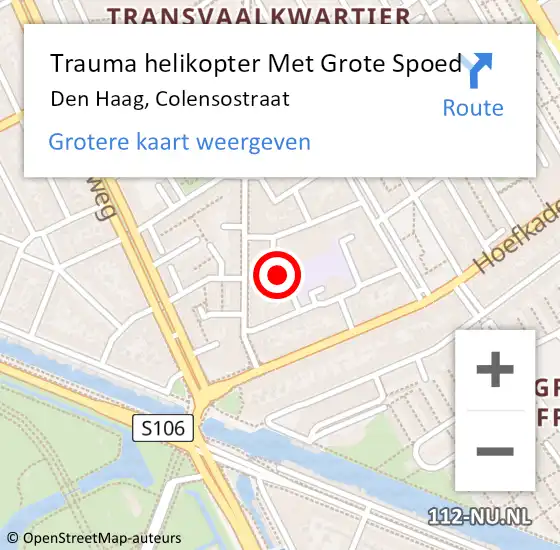 Locatie op kaart van de 112 melding: Trauma helikopter Met Grote Spoed Naar Den Haag, Colensostraat op 3 februari 2024 09:05