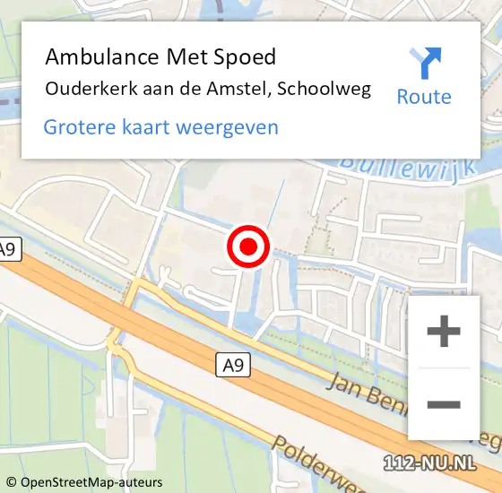 Locatie op kaart van de 112 melding: Ambulance Met Spoed Naar Ouderkerk aan de Amstel, Schoolweg op 3 februari 2024 09:18