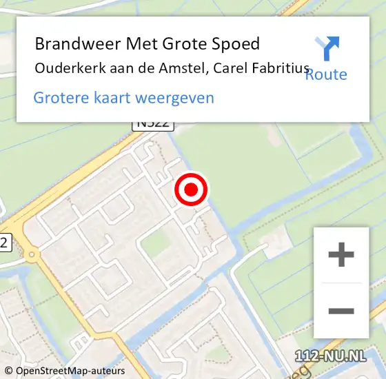 Locatie op kaart van de 112 melding: Brandweer Met Grote Spoed Naar Ouderkerk aan de Amstel, Carel Fabritius op 3 februari 2024 09:37
