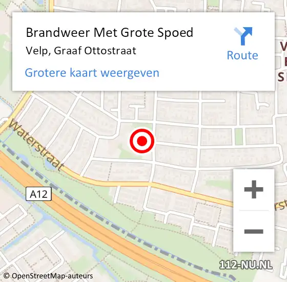 Locatie op kaart van de 112 melding: Brandweer Met Grote Spoed Naar Velp, Graaf Ottostraat op 3 februari 2024 09:49