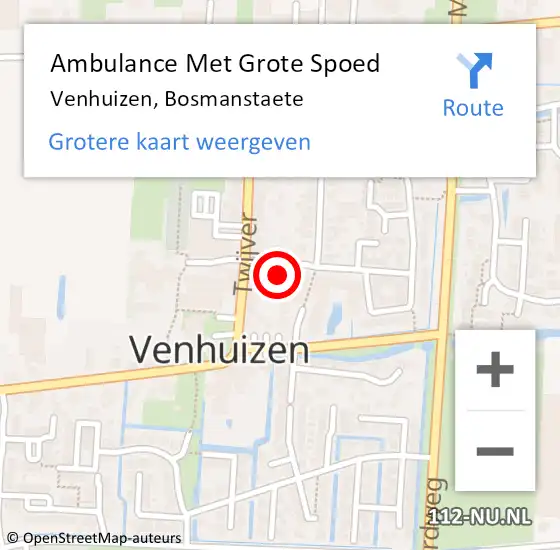 Locatie op kaart van de 112 melding: Ambulance Met Grote Spoed Naar Venhuizen, Bosmanstaete op 3 februari 2024 09:58