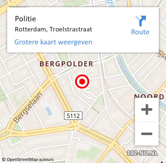 Locatie op kaart van de 112 melding: Politie Rotterdam, Troelstrastraat op 3 februari 2024 10:19