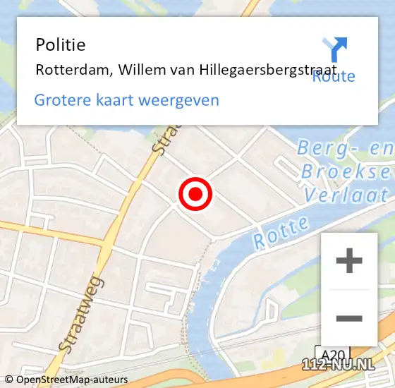 Locatie op kaart van de 112 melding: Politie Rotterdam, Willem van Hillegaersbergstraat op 3 februari 2024 10:40