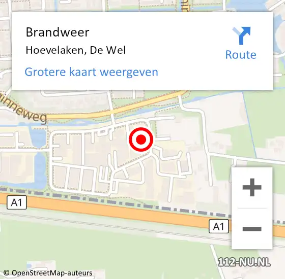 Locatie op kaart van de 112 melding: Brandweer Hoevelaken, De Wel op 3 februari 2024 10:45