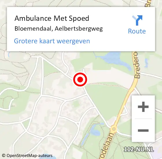 Locatie op kaart van de 112 melding: Ambulance Met Spoed Naar Bloemendaal, Aelbertsbergweg op 3 februari 2024 10:51