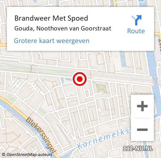 Locatie op kaart van de 112 melding: Brandweer Met Spoed Naar Gouda, Noothoven van Goorstraat op 3 februari 2024 11:08