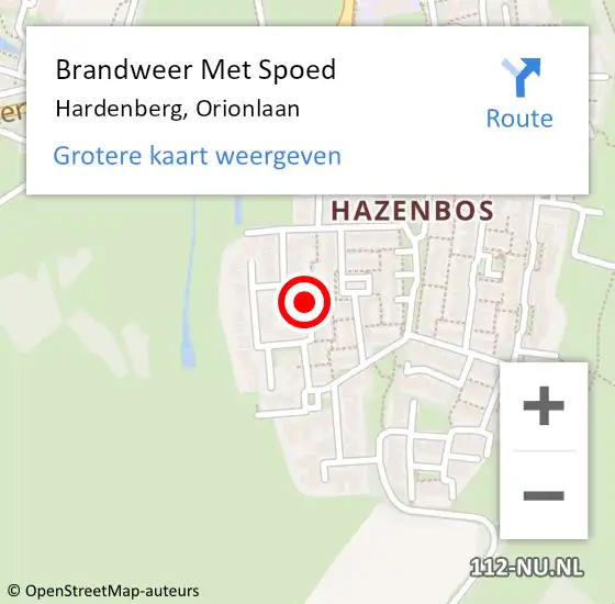 Locatie op kaart van de 112 melding: Brandweer Met Spoed Naar Hardenberg, Orionlaan op 3 februari 2024 11:32