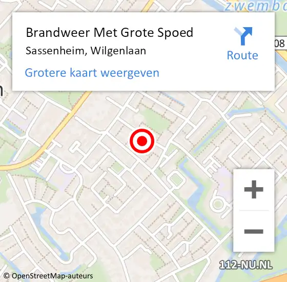 Locatie op kaart van de 112 melding: Brandweer Met Grote Spoed Naar Sassenheim, Wilgenlaan op 3 februari 2024 11:41