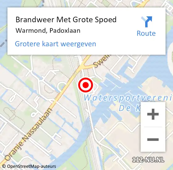 Locatie op kaart van de 112 melding: Brandweer Met Grote Spoed Naar Warmond, Padoxlaan op 3 februari 2024 11:45