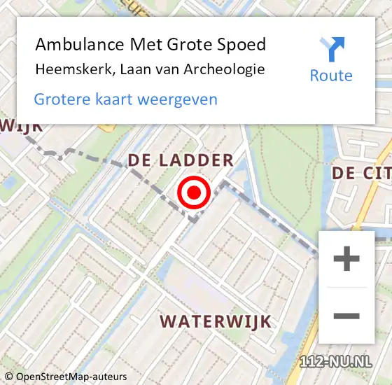 Locatie op kaart van de 112 melding: Ambulance Met Grote Spoed Naar Heemskerk, Laan van Archeologie op 3 februari 2024 11:50