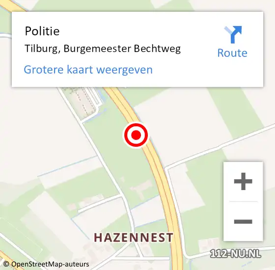 Locatie op kaart van de 112 melding: Politie Tilburg, Burgemeester Bechtweg op 3 februari 2024 11:58