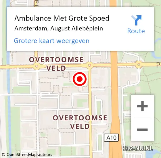 Locatie op kaart van de 112 melding: Ambulance Met Grote Spoed Naar Amsterdam, August Allebéplein op 3 februari 2024 12:03