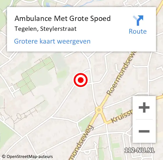 Locatie op kaart van de 112 melding: Ambulance Met Grote Spoed Naar Tegelen, Steylerstraat op 24 september 2014 14:29