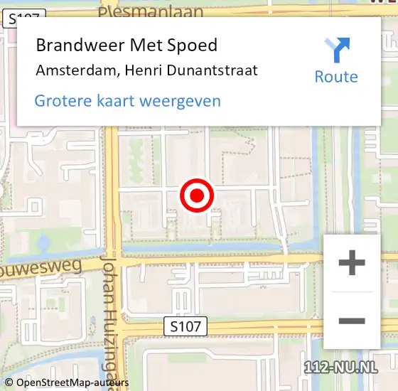 Locatie op kaart van de 112 melding: Brandweer Met Spoed Naar Amsterdam, Henri Dunantstraat op 3 februari 2024 12:33