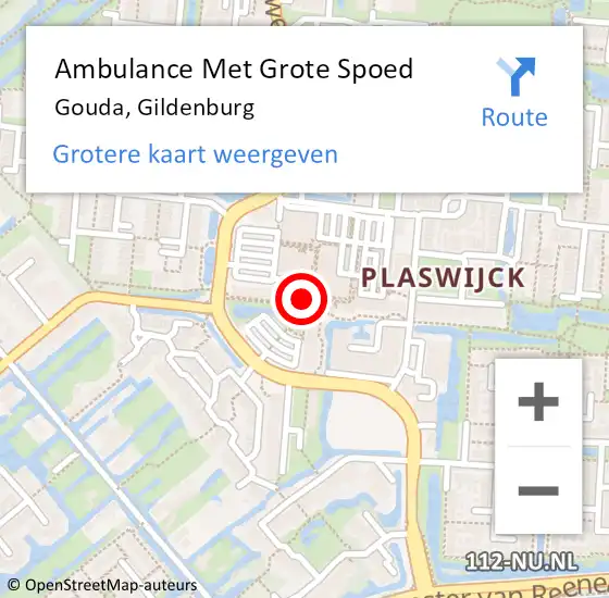 Locatie op kaart van de 112 melding: Ambulance Met Grote Spoed Naar Gouda, Gildenburg op 3 februari 2024 13:09