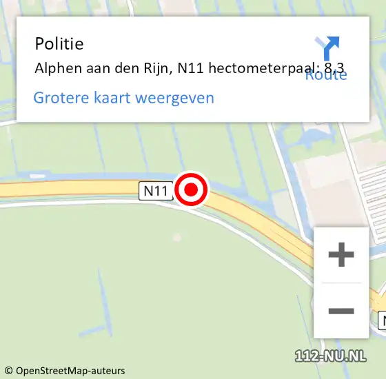 Locatie op kaart van de 112 melding: Politie Alphen aan den Rijn, N11 hectometerpaal: 8,3 op 3 februari 2024 13:11