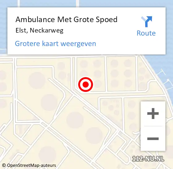 Locatie op kaart van de 112 melding: Ambulance Met Grote Spoed Naar Elst, Neckarweg op 3 februari 2024 13:12