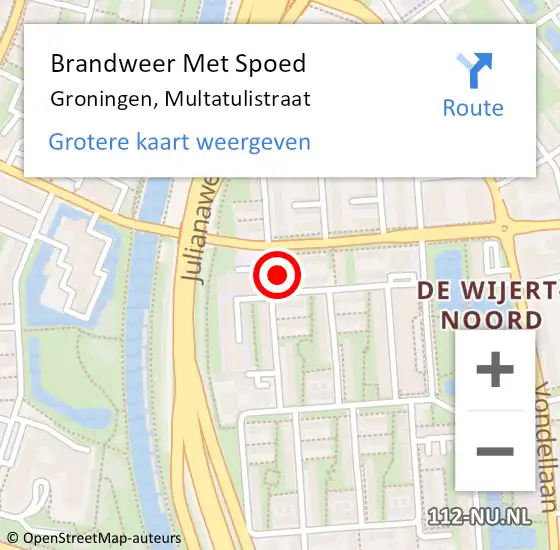 Locatie op kaart van de 112 melding: Brandweer Met Spoed Naar Groningen, Multatulistraat op 3 februari 2024 13:41