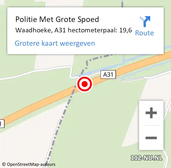 Locatie op kaart van de 112 melding: Politie Met Grote Spoed Naar Waadhoeke, A31 hectometerpaal: 19,6 op 3 februari 2024 14:04