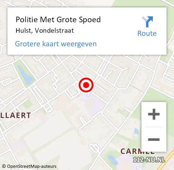 Locatie op kaart van de 112 melding: Politie Met Grote Spoed Naar Hulst, Vondelstraat op 3 februari 2024 14:13